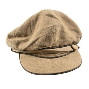 Newsboy Cap Button Detail & Soft Brim Vintage-Inspired Beige Suede-Like JH1783